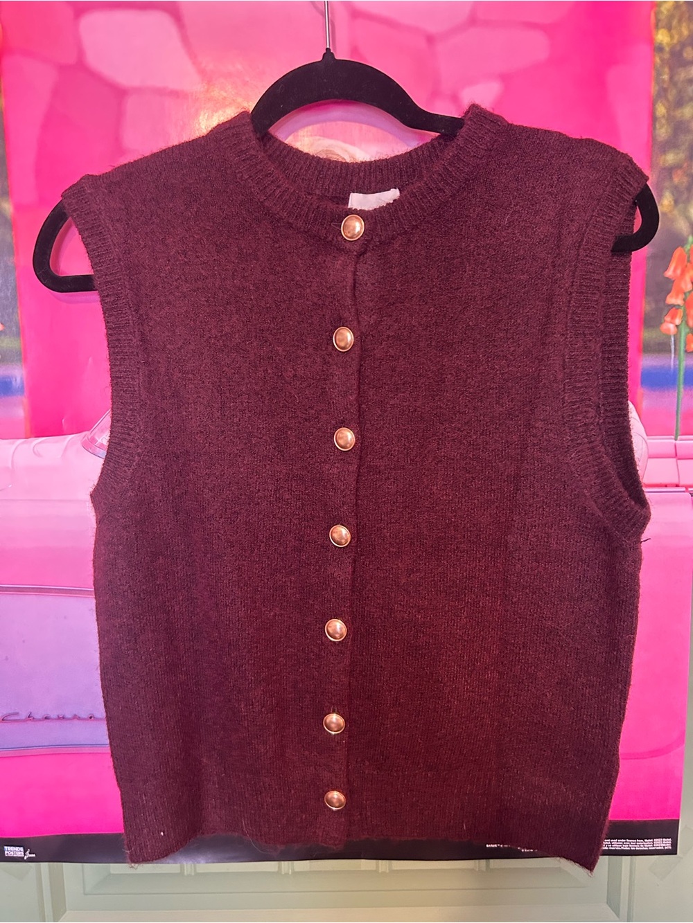 H&M Burgundy Sleeveless Knit Vest with Button Front